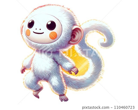 A cute white monkey is walking bipedally facing diagonally forward. 110460723