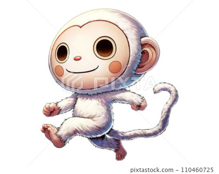 A cute white monkey is walking bipedally facing diagonally forward. 110460725