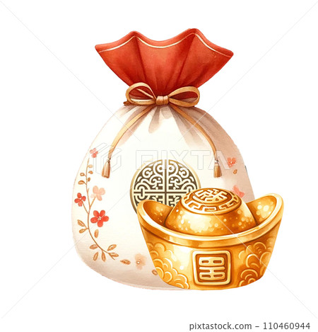 Chinese New Year red bag with gold money clipart watercolor .AI Generate 110460944