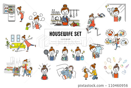 Vector illustration material: illustration character set about housewife housework Vector illustration material: illustration character set about housewife housework 110460956