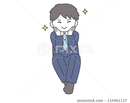 A man in a suit crosses his legs and looks at me with a smile A man in a suit crosses his legs and looks at me with a smile 110461137
