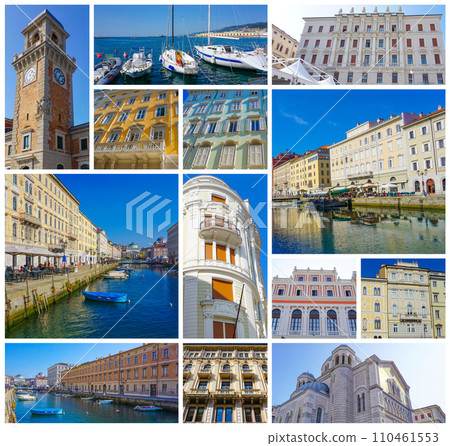 The streets of Trieste with the facades of old and colorful Mediterranean houses. Trieste, Italy The streets of Trieste with the facades of old and colorful Mediterranean houses. Trieste, Italy 110461553