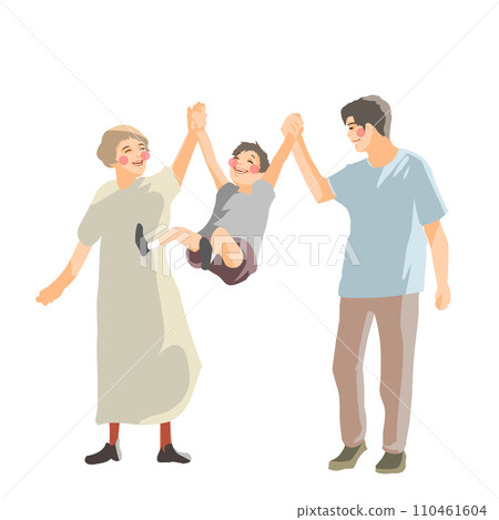 一家人手牽手跳躍 110461604