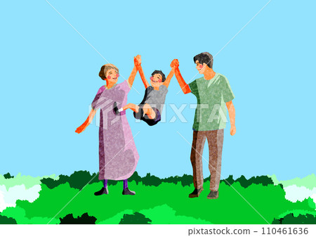 family jumping holding hands 110461636