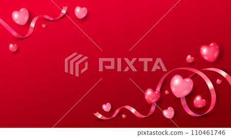 Valentine's day banner design of hearts with ribbon on red background vector illustration 110461746