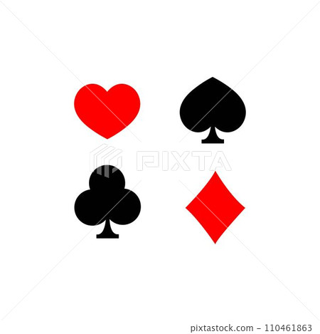 High quality vector illustration of the four Poker playing cards suits symbols - Spades Hearts Diamonds and Clubs icons isolated on white background High quality vector illustration of the four Poker playing cards suits symbols - Spades Hearts Diamonds and Clubs icons isolated on white background 110461863