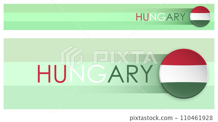 Hungary flag horizontal web banner in modern neomorphism style. Webpage Hungarian country header button for mobile application or internet site. Vector Hungary flag horizontal web banner in modern neomorphism style. Webpage Hungarian country header button for mobile application or internet site. Vector 110461928