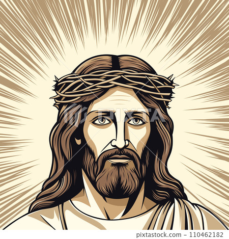 Jesus with crown of thorns, graphic portrait. Jesus with crown of thorns, graphic portrait. 110462182