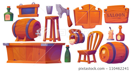 Western tavern and saloon interior elements. 110462241