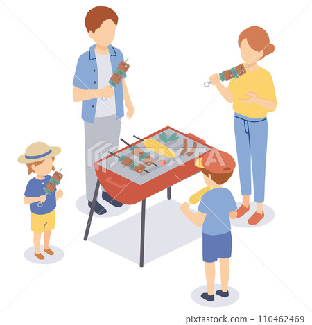 一家人燒烤的等距圖 一家人燒烤的等距圖 110462469