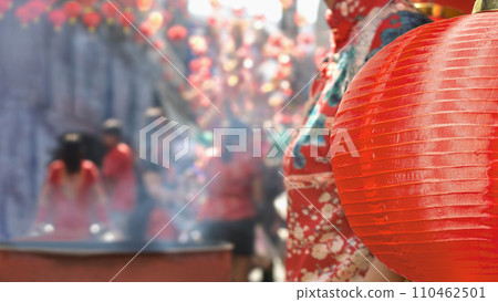 Chinese lantern and Cheongsam in the Lunar new year festival , chinatown area. 110462501
