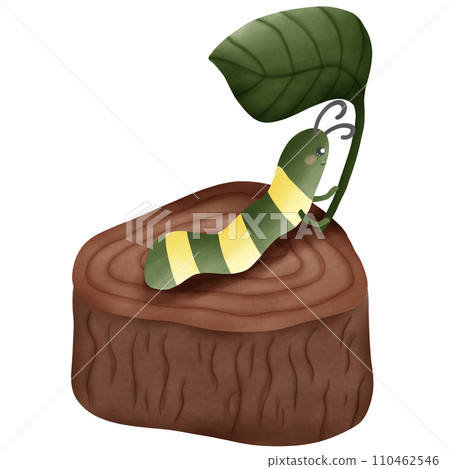 Cute caterpillar cartoon holding leaves on the timber 110462546