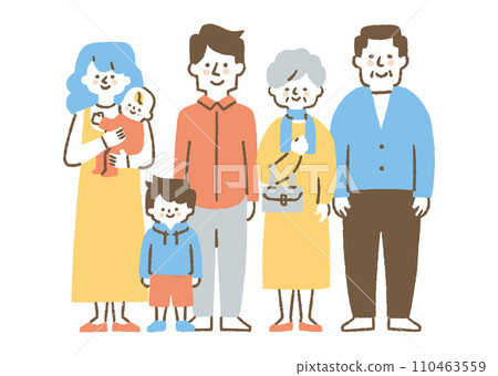 一家六口站成一排_color 110463559