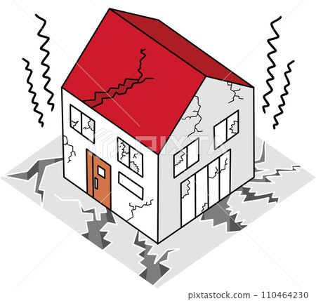 Illustration of a house damaged by an earthquake Illustration of a house damaged by an earthquake 110464230