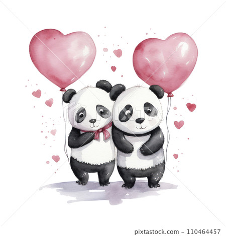an illustration of a cute two pandas with hearts isolated an illustration of a cute two pandas with hearts isolated 110464457