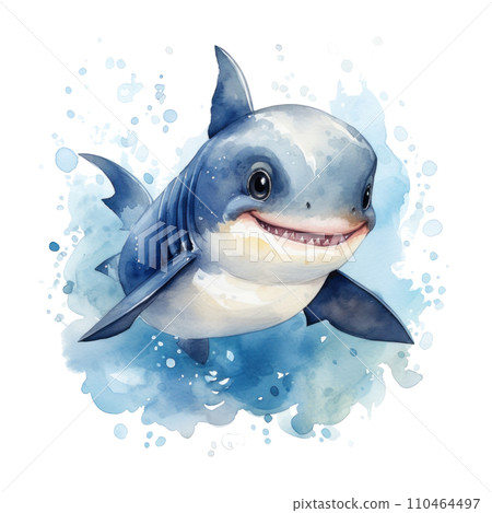 cute watercolor cartoon baby shark isolated cute watercolor cartoon baby shark isolated 110464497