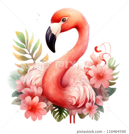 cute pink flamingo with flowers. cute floral flamingo clipart, cute pink flamingo with flowers. cute floral flamingo clipart, 110464590
