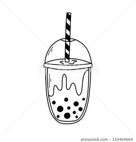 Bubble tea isolated on a white background in doodle style. Vector illustration of smoothie or bubble tea. Bubble tea isolated on a white background in doodle style. Vector illustration of smoothie or bubble tea. 110464669
