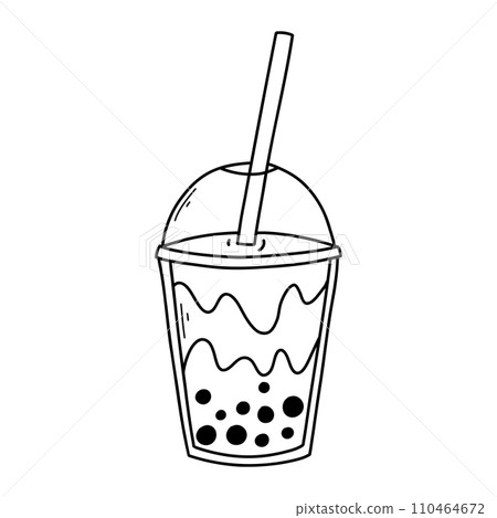Bubble tea isolated on a white background in doodle style. Vector illustration of smoothie or bubble tea. 110464672