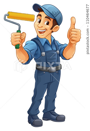 Painter Decorator Paint Roller Cartoon Handy Man 110464677