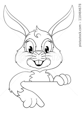 Easter Bunny Rabbit Cartoon Character Peeking Sign 110464678