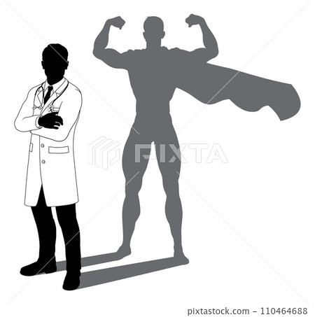 Superhero Doctor With Super Hero Shadow Silhouette Superhero Doctor With Super Hero Shadow Silhouette 110464688