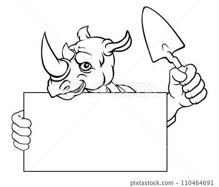Bricklayer Rhino Trowel Tool Handyman Mascot Bricklayer Rhino Trowel Tool Handyman Mascot 110464691