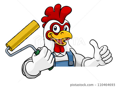 Chicken Painter Decorator Paint Roller Mascot Chicken Painter Decorator Paint Roller Mascot 110464693