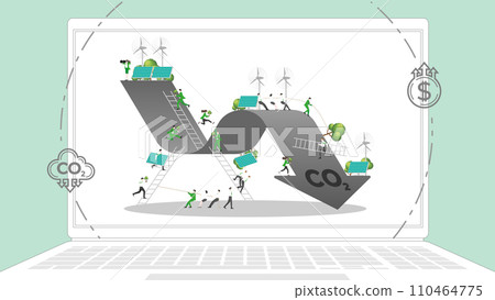 ESG sustainability business policy. Carbon credit calculate from reduce carbon footprint and carbon dioxide to carbon offset. Laptop computer notebook with CO2 graph on desktop. ESG sustainability business policy. Carbon credit calculate from reduce carbon footprint and carbon dioxide to carbon offset. Laptop computer notebook with CO2 graph on desktop. 110464775