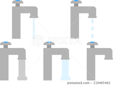 Illustration set of water coming out of various faucets Illustration set of water coming out of various faucets 110465462