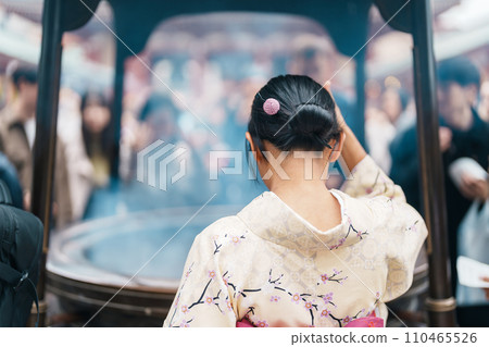 Tourists visit Sensoji Temple or Asakusa Kannon Temple is a Buddhist temple located in Asakusa. Landmark and popular for tourist attraction and Travel destination in Tokyo, Japan and Asia concept 110465526