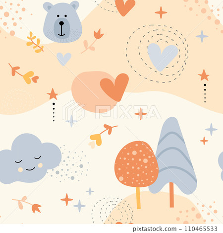 Bohemian baby pattern. Seamless baby pattern in boho style. 110465533