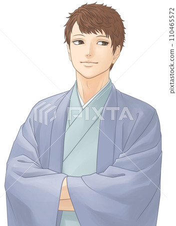 穿著和服的年輕人,雙臂交叉,灰色 x 綠色 穿著和服的年輕人,雙臂交叉,灰色 x 綠色 110465572