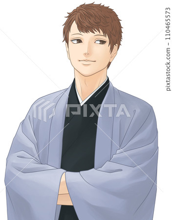 穿著和服的年輕人，雙臂交叉，灰色 x 黑色 110465573