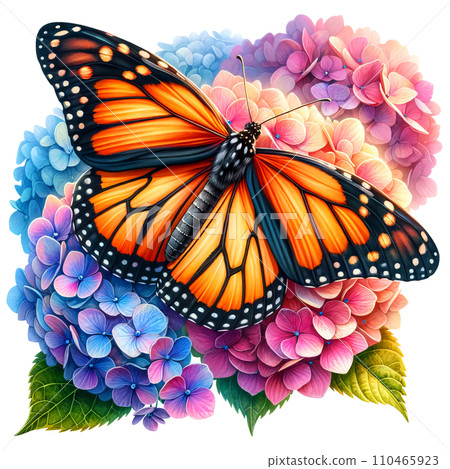 Monarch Butterfly with Hydrangeas Clipart Transparent Background, Butterfly with Flowers Clipart. Monarch Butterfly with Hydrangeas Clipart Transparent Background, Butterfly with Flowers Clipart. 110465923