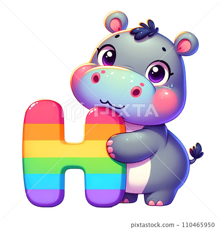 Rainbow Animal Alphabet Letter H, Letter A-Z for Kids and Education, Ai generative 110465950