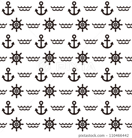 Anchor, helm and waves seamless pattern 110466442