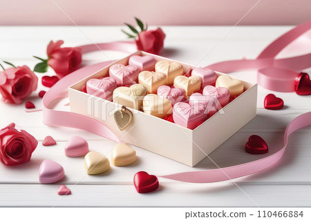 Birthday greeting card or Valentine's day with chocolates. 110466884