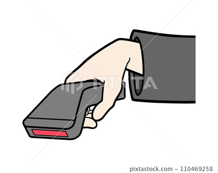 Illustration of the hands of a store clerk reading a barcode with a scanner Illustration of the hands of a store clerk reading a barcode with a scanner 110469258