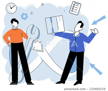 Product to service model. Vector illustration. The product-to-service concept explores shift from focus on goods to focus on services Effective management practices are vital for overseeing product Product to service model. Vector illustration. The product-to-service concept explores shift from focus on goods to focus on services Effective management practices are vital for overseeing product 110469259