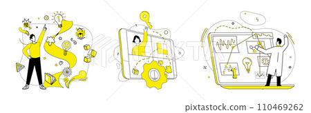Creative process vector illustration. The creative process metaphor orchestrates symphony idea development Unique solutions blossom, born from delicate petals creative process Imagination propels Creative process vector illustration. The creative process metaphor orchestrates symphony idea development Unique solutions blossom, born from delicate petals creative process Imagination propels 110469262