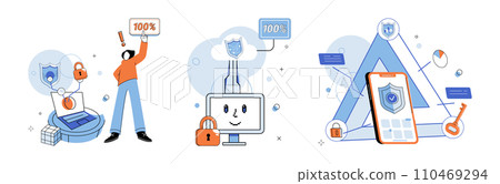 Cyber security vector illustration. The secure storage and transmission information are fundamental in cyber security Cybersecurity measures aim to protect against potential threats and Cybersecurity 110469294