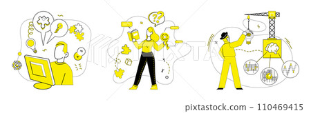 Creative process vector illustration. The creative process metaphor is heartbeat innovation and originality Imagination is fuel driving unique gears creative process Creative actions birth solutions 110469415