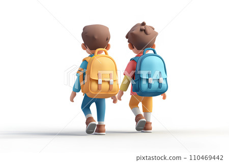 Elementary school students going to school (white background) -1 110469442