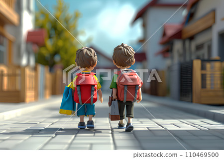 小學生回家的路(後面視圖)-1 小學生回家的路(後面視圖)-1 110469500