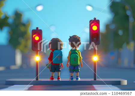 小學生回家路上-2（等紅綠燈） 110469567