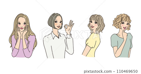 時尚女性上半身有各種表情 時尚女性上半身有各種表情 110469650