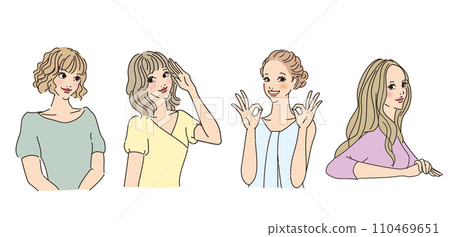 時尚女性上半身有各種表情 時尚女性上半身有各種表情 110469651