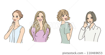 時尚女性上半身有各種表情 110469653