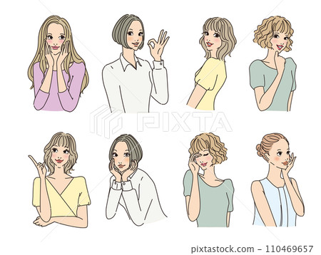 Stylish female upper body with various expressions Stylish female upper body with various expressions 110469657